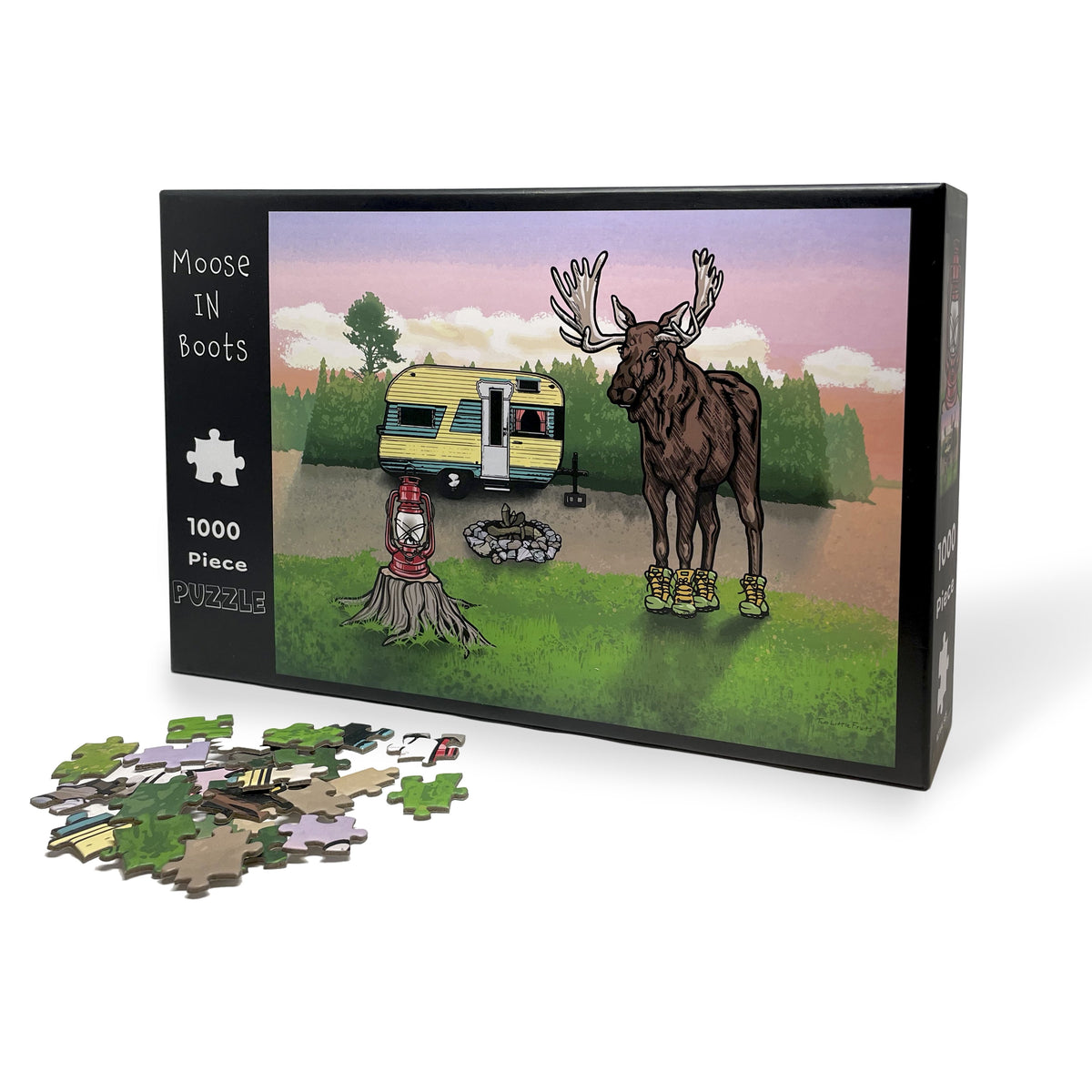 Moose in Boots in front of Camper Artwork for 1000 piece jigsaw puzzle