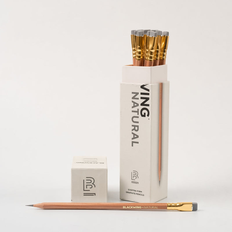 Blackwing Natural set of 12 showing how gift box can double as a pencil cup