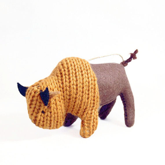 Eco-friendly knit bison ornament