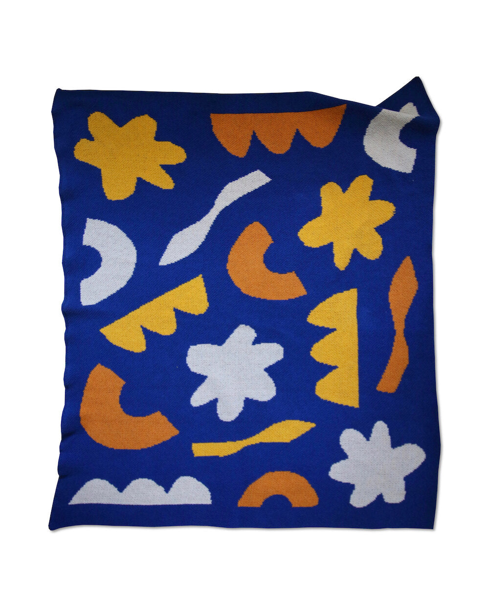 Royal Blue Shapes at Play Mini Throw Blanket Collaboration Design between Happy Habitat and Ampersand Design Studio